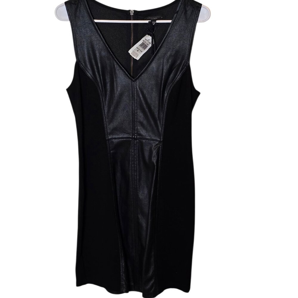 Sanctuary Faux Leather Sheath Dress Medium NWT Black Sleeveless V Neck Bodycon